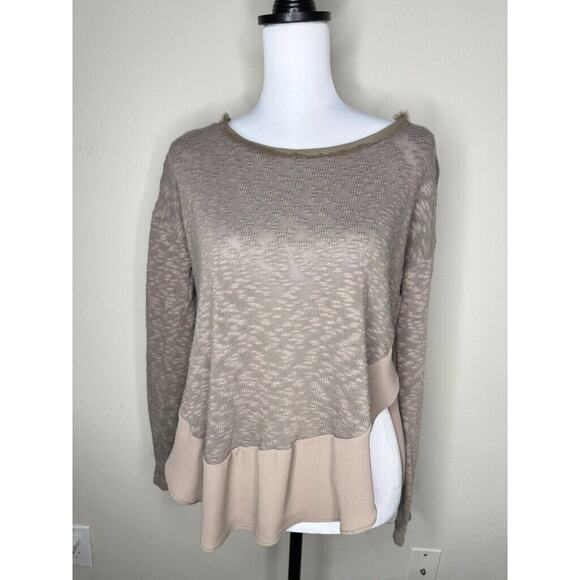 VTG Y2K Deletta Anthropologie Taupe Knit Frayed Trim Sheer Hi-Low - Picture 3 of 11